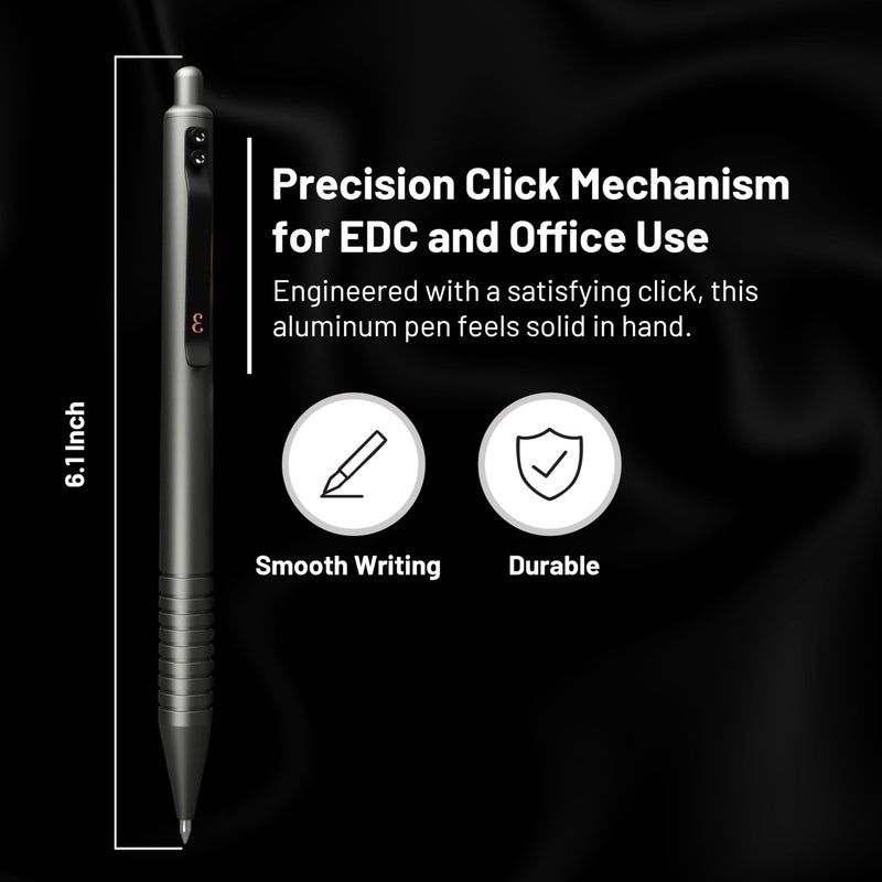 Everyman Gunmetal Grafton Full Click Refillable 0.7mm Gel Ink Pen | Sleek Anodized Aluminum EDC Pen with Deep Grooved Grip | Smooth Writing Pocket Pen for Office, Travel, Gifting & Daily Use - Image 3